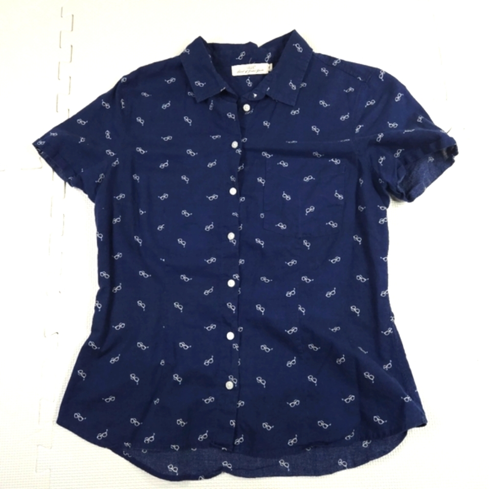 H&M Glasses Print Button Down blouse